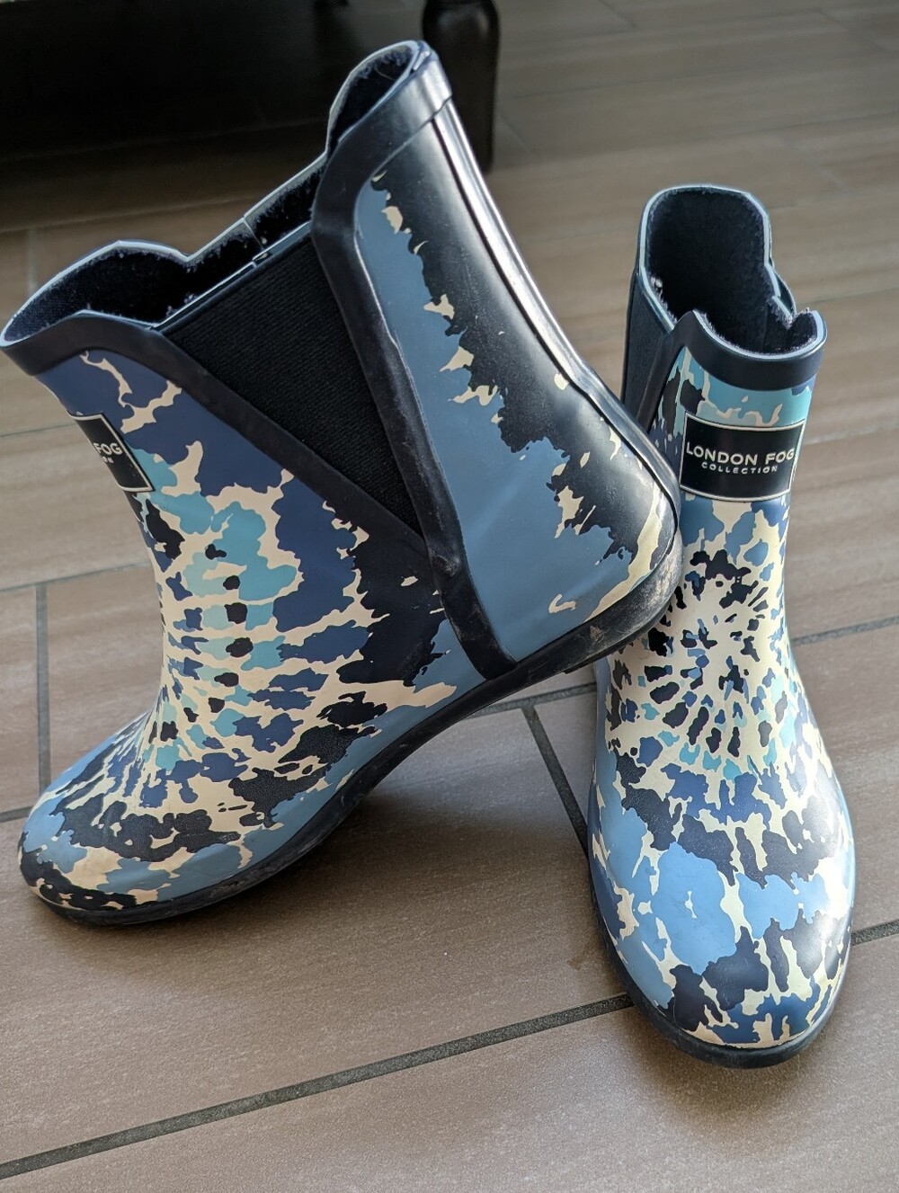 London Fog Collection Piccadilly Womens 9 Blue Tie Dye Rain Boots Outdoors